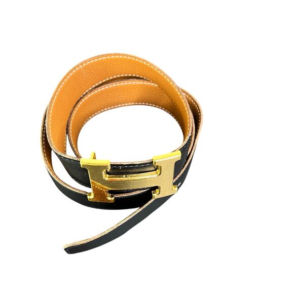 Hermes Reversible H Buckle Belt Black Tan Gold Hardware Size 95 Leather main image 4